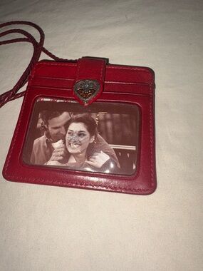 BRIGHTON Leather Red Small Coin Credit Card Crossbody Wallet Enamel Heart Mirror